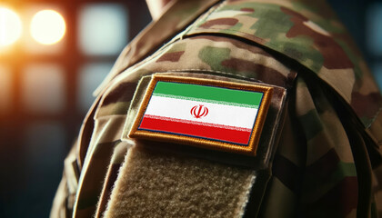 Obraz premium A soldier's uniform with the Iran flag patch, symbolizing patriotism and service to the nation