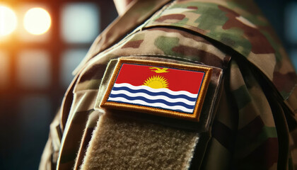 A soldier's uniform with the Kiribati flag patch, symbolizing patriotism and service to the nation