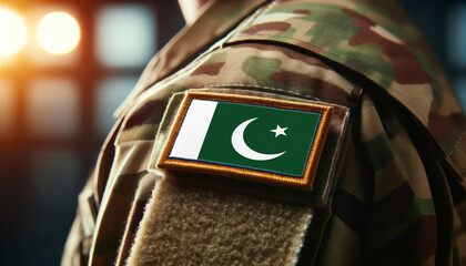 A soldier's uniform with the Pakistan flag patch, symbolizing patriotism and service to the nation