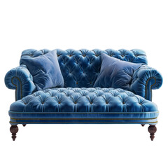 Blue Velvet Chesterfield Sofa with Pillows