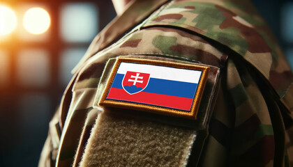 Obraz premium A soldier's uniform with the Slovakia flag patch, symbolizing patriotism and service to the nation