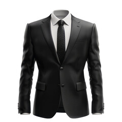 Black Suit with Black Tie isolated on transparent background.