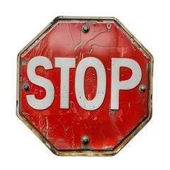 Old Rusty Stop Sign isolated on transparent background.