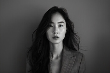 Fototapeta premium a woman with long hair and a suit jacket
