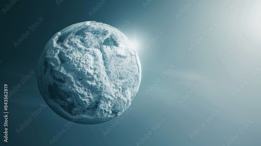 Aufkleber frozen planet earth against a bright light as seen from space. symbolizing the fragility and beauty 
