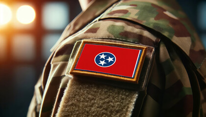 Obraz premium A soldier's uniform with the Tennessee flag patch, symbolizing patriotism and service to the nation