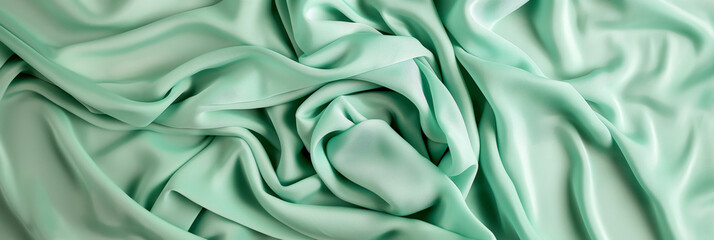 Obraz premium Close-up of soft, flowing mint green fabric, creating gentle folds and textures. The image captures the smooth and luxurious quality of the material.