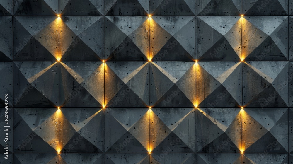 Poster abstract geometric concrete wall design illuminated with warm, soft lighting creating a modern and c