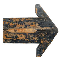 Rusty arrow wood sign isolated on transparent background.