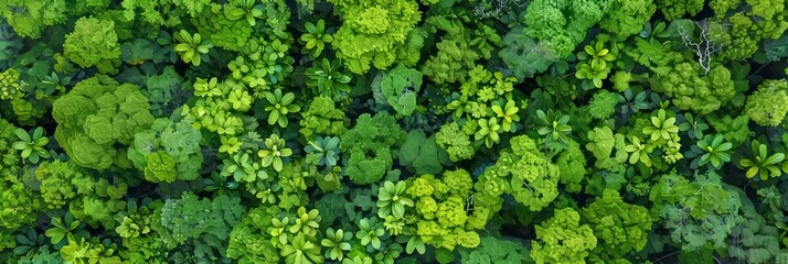 Aerial view  forest canopy absorbing co2 with green trees for carbon neutrality and zero emissions