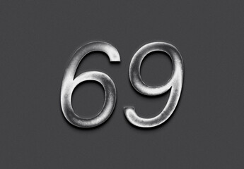 Chrome metal 3D number design of 69 on grey background.
