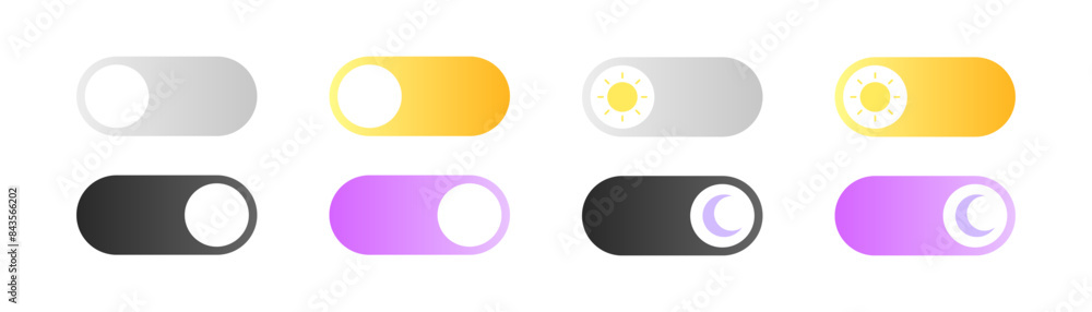 Poster enable turn off buttons set icons. day night icon buttons. flat style. vector icons.