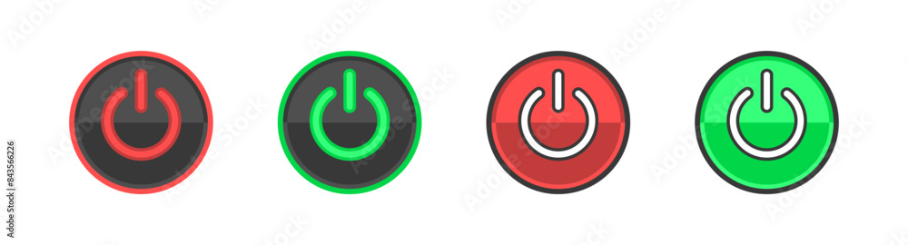 Poster set icon off button. turning off the icon on your computer. flat style. vector icons.