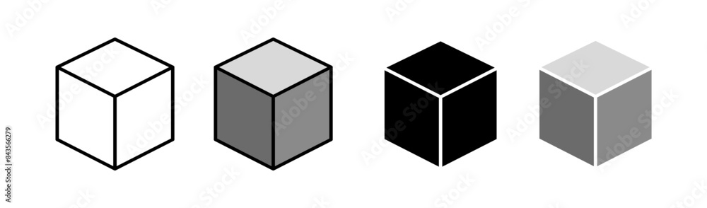 Poster cube set icons. simple icon shape. linear, silhouette and flat style. vector icons.