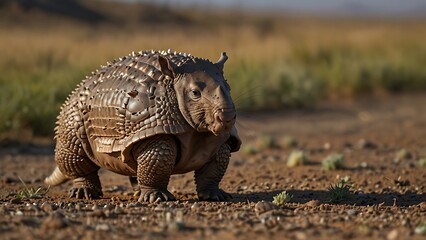 Obraz premium Savanna's Shielded Residents: The Mighty Armadillo