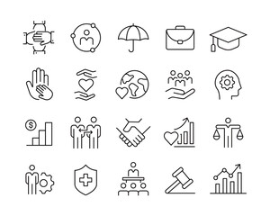 Social Policy Icons - Vector Line. Editable Stroke. 