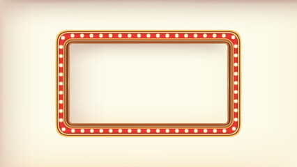 Retro advertising sign red marquee gold light board on white background. Vector illustration