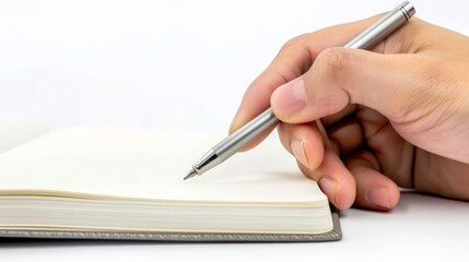 hand with pen and notebook