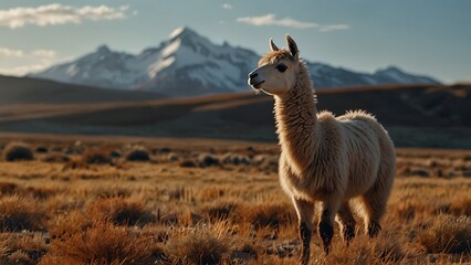 A cute alpaca grazes 