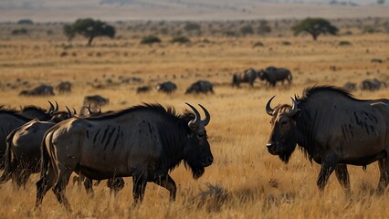 A herd of blue wildebeests