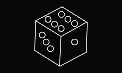 Gaming dice. Black and white illustration of a dice showing the number six on the top face. Eps 10.