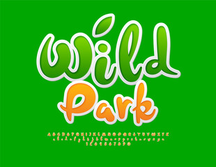 Vector ecologic poster Wild Park. Artistic Alphabet Letters and Numbers set. Funny handwritten Font.