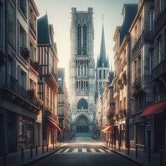 The Tower of St Romain Church, Rouen, from Rue Horlogue illustration vector generative ai 