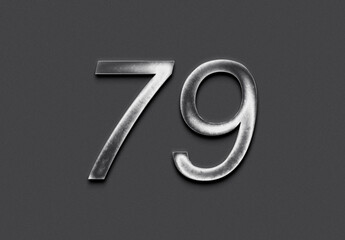 Naklejka premium Chrome metal 3D number design of 79 on grey background.