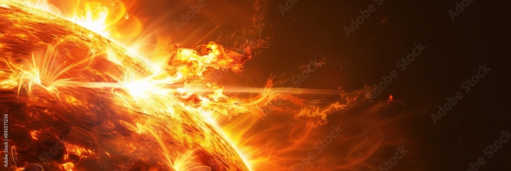 Poster dynamic depiction of the sun with massive solar flares and energy emissions. showcasing the power of