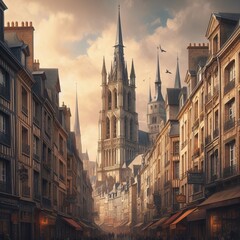 Fototapeta premium The Tower of St Romain Church, Rouen, from Rue Horlogue illustration vector generative ai 