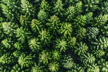 Aerial view of forest canopy absorbing co2 with green trees for carbon neutrality and zero emissions