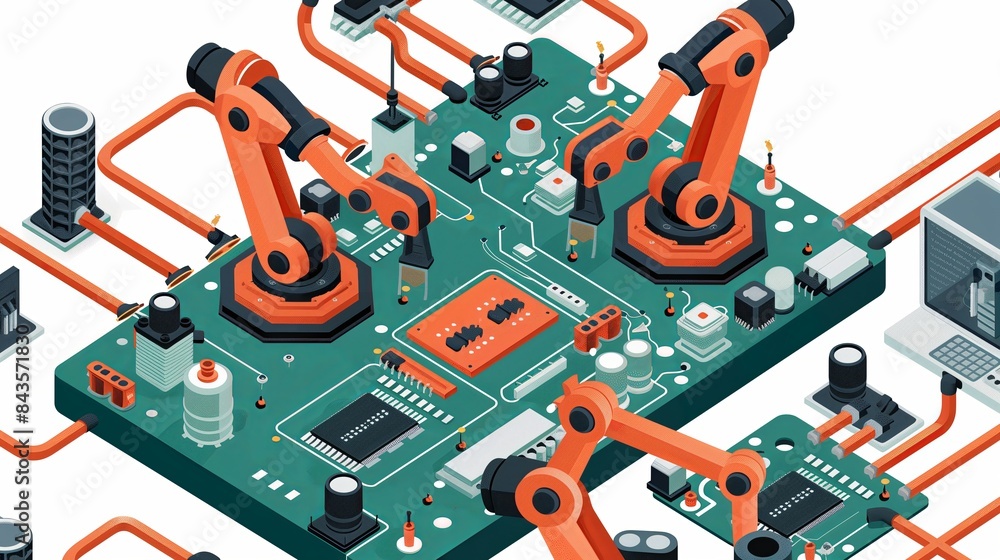Aufkleber Technology circuit board with digital components. Closeup view of computer hardware and electronic chips. Perfect for engineering, science, and modern design enthusiasts.