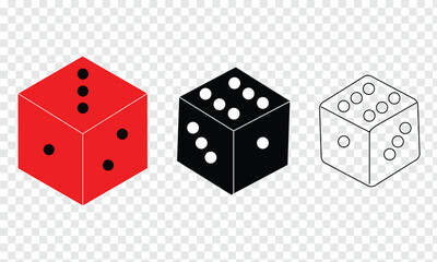 Png dice sticker, 3D rendering. Gaming dice.