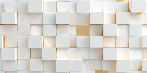 white geometric background with a golden cubes pattern. Minimalist wallpaper design for wall decoration,