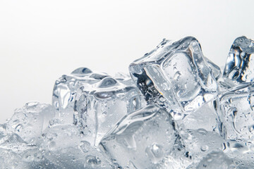 Ice cubes on a white background.