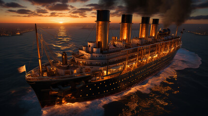  titanic at golden hour in the Atlantic Ocean