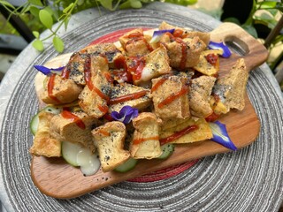 Fried tofu mixed sesame with tomato sauce