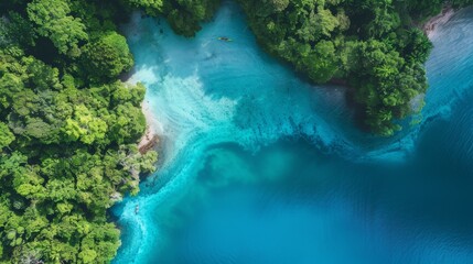 Aerial View of Lush Green Tropical Island Surrounded by Clear Blue Water