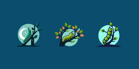 simple colorful caterpillar logo set