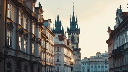 Fototapeta premium Tudor style giant massive towering skyline Prague