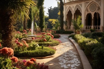 Obraz premium Garden in palace architecture outdoors hacienda.