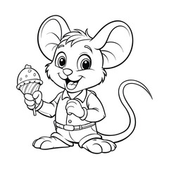 Vector mouse with cheese coloring page line art