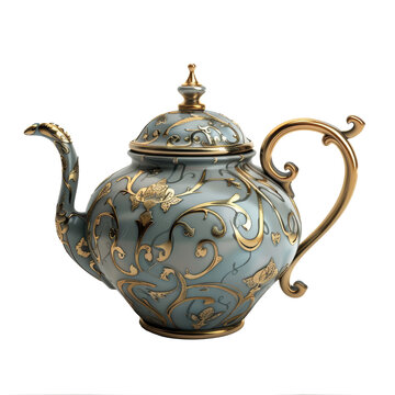 Ornate porcelain teapot with gold details elegance and luxury on a transparent background