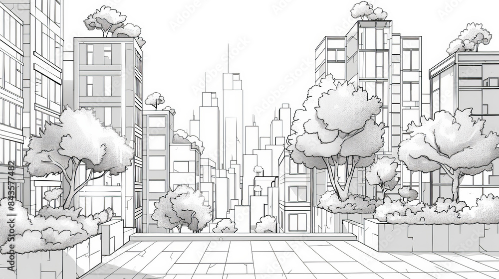 Poster a cityscape with a large tree in the middle of it