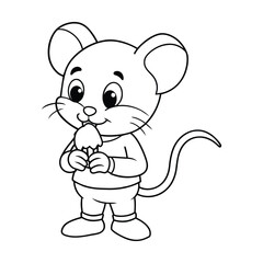 Fototapeta premium Vector mouse with cheese coloring page line art