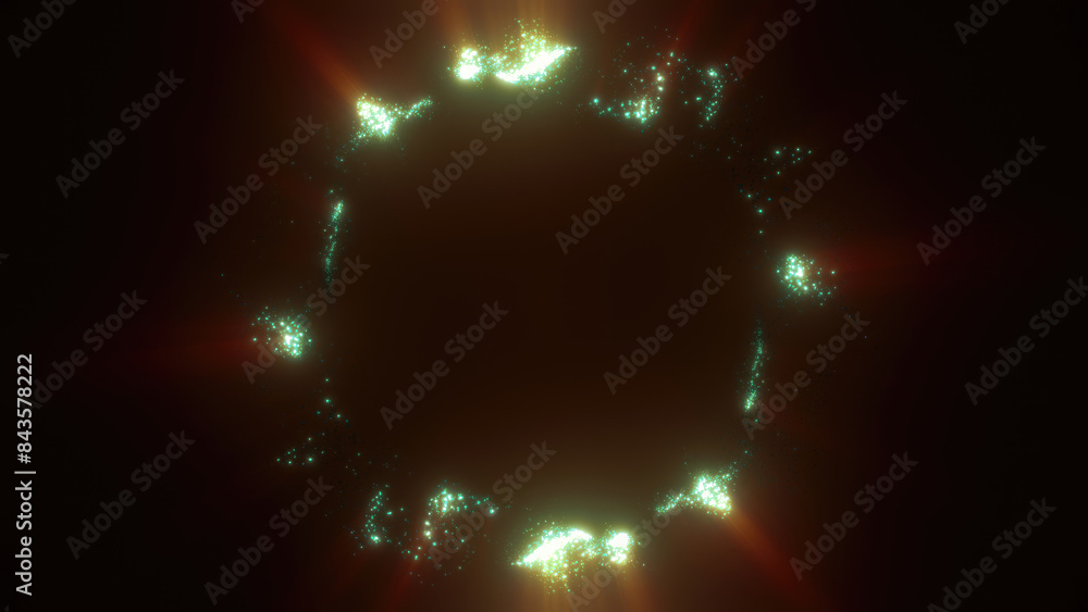 Aufkleber green swirling circle frame of multicolored lines of energy particles. abstract background