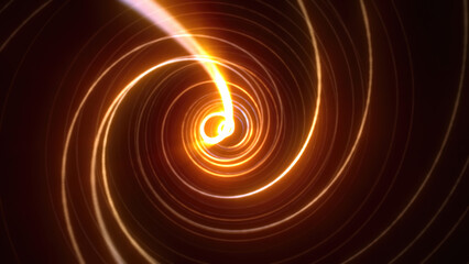 Abstract bright glowing yellow gold background tunnel with flying lines of energy particles and light rays