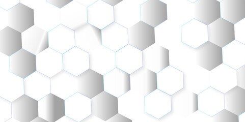 Abstract hexagon background. Futuristic abstract honeycomb mosaic white technology background. Surface polygon pattern with glowing hexagon paper texture vector grid tile and mosaic struct.
