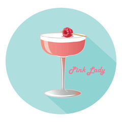 Hand drawn vector illustration of Pink Lady alcohol cocktail. Bar menu