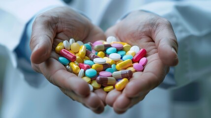Close-up of Pharmacy hands handling pills